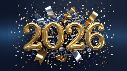 Golden 2026 New Year Celebration Background with Sparkling Lights on Black