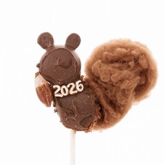 Cute panda-shaped chocolate donut with sprinkles and strawberry.