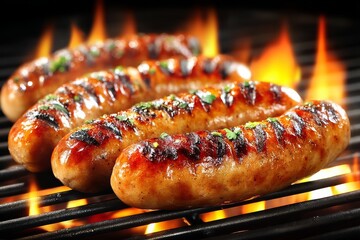 Mouthwatering sausages sizzling on the barbecue.
