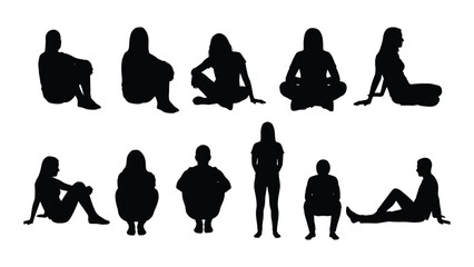 Diverse yoga poses depicted in black representing mindful movement and wellness a striking silhouette © JASMIN