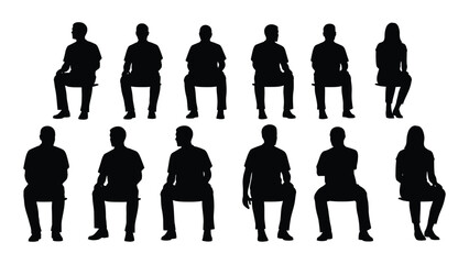 A collection of black silhouettes depicting people seated in various poses silhouette