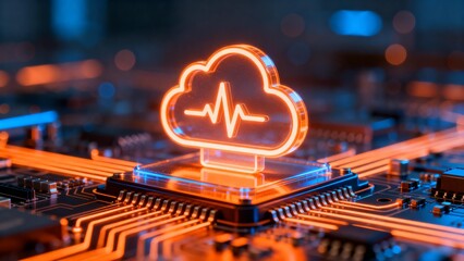Cloud computing symbol on circuit board