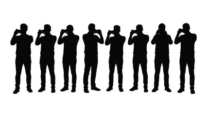 A row of individuals depicted in various poses presenting a striking black silhouette © JASMIN