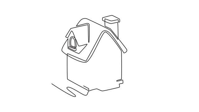 isometric cute house. Cute House and Building concept. Single line draw design. Full length animation illustration. High quality 4k footage