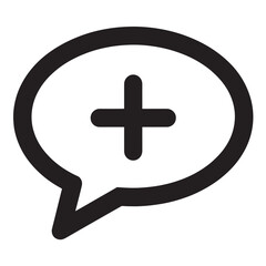 Obraz premium Black speech bubble with plus sign in simple flat design on white background for social media icon