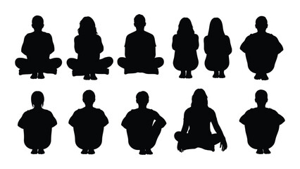 Diverse group of people sitting in lotus position a striking black silhouette © JASMIN