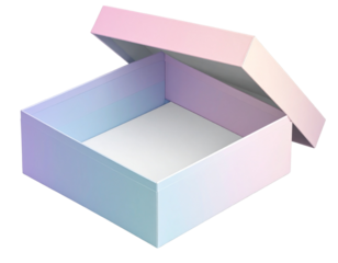 Open Pastel Gradient Gift Box with Lifted Lid, Three-Quarter Angle, Isolated PNG