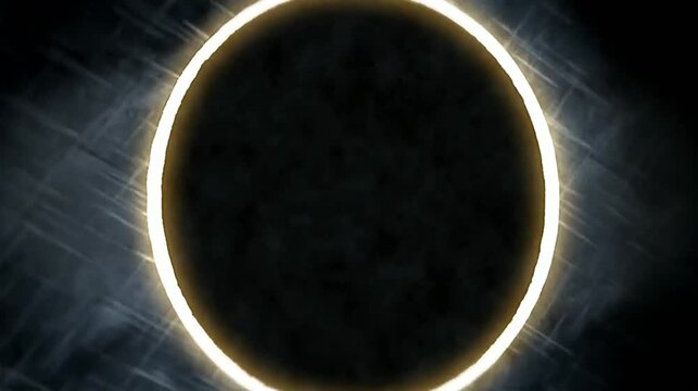 An abstract illustration of the glowing moon and sun during a solar eclipse within the dark blue cosmos of space, featuring a bright star light atmosphere over the earth globe in the galaxy universe