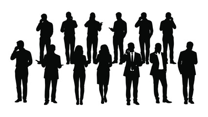 Group of people in business attire communicating with phones a striking black silhouette © JASMIN