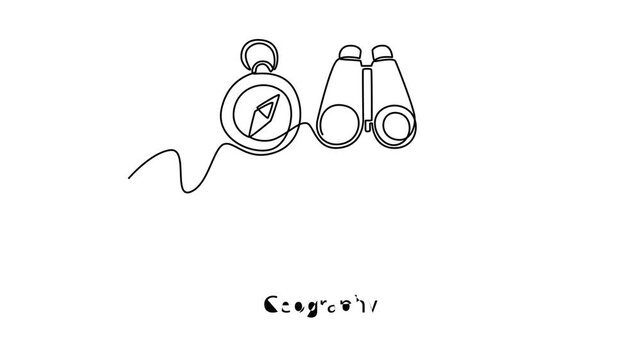 Geography. School Subject concept. Single line draw design. Full length animation illustration. High quality 4k footage