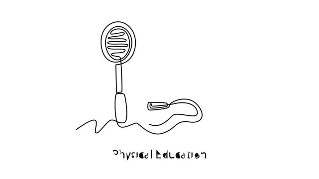 Physical Education. School Subject concept. Single line draw design. Full length animation illustration. High quality 4k footage