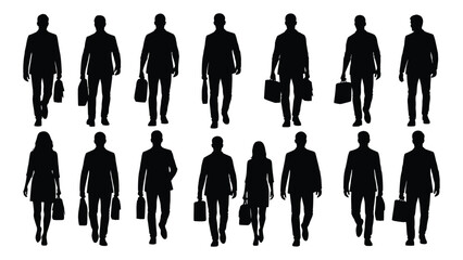 A group of business people walking with briefcases depicted as a striking silhouette © JASMIN