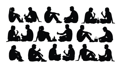 Diverse yoga poses depicted in black showcasing body shapes as a striking silhouette © JASMIN