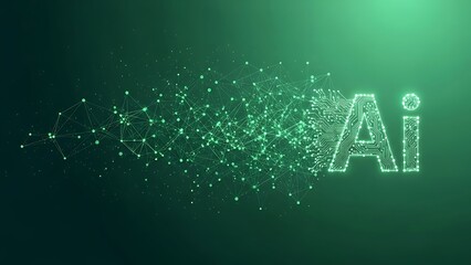 Glowing green AI symbol with futuristic circuit board design