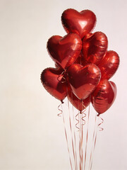 Bunch of Red Heart Balloons on Light Background