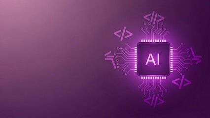 Artificial intelligence concept with glowing purple microchip