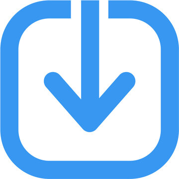 Blue download arrow icon, rounded square. Concept of digital file acquisition, data transfer, content saving from online sources