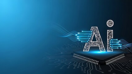 Innovative AI technology on a circuit board with glowing blue connections