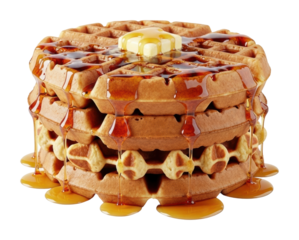 Delicious waffles stacked high kitchen food bright sweet isolated on transparent background