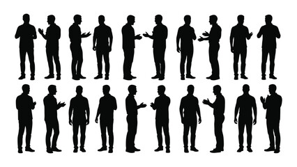 A collection of black silhouettes portraying various human poses and interactions silhouette