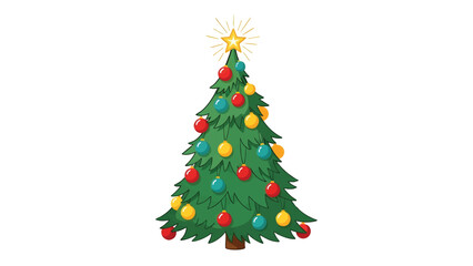 Fototapeta premium Festive Christmas Tree Adorned with Colorful Ornaments and Shining Star