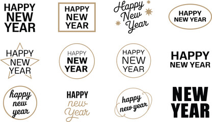 Happy New Year Text Designs Collection Various Styles and Borders typography © Shakila