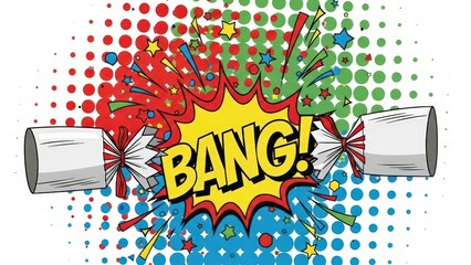Exploding Christmas Cracker with BANG Comic Book Style.