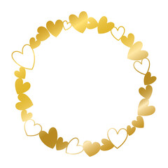Romantic frames in circle shape, Gold decorative frame with heart, element for invitations, greeting cards, scrapbooking, sticker, decorative etc. transform background 