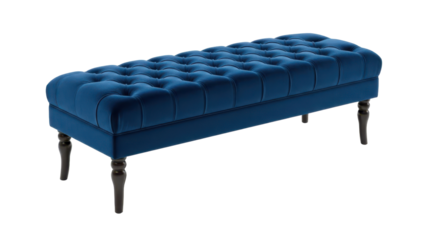 Luxury velvet bench for end of bed seating in royal blue isolated on white background
