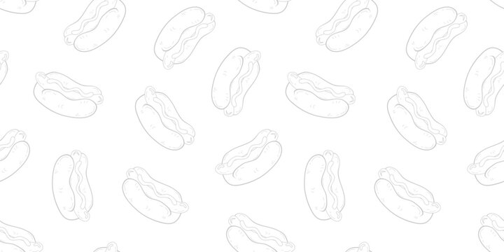hotdog pattern background. Hot Dog Street Food Pattern background. Hot Dog flat illustration background.