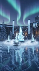 Enchanting Winter Wonderland - Aurora Borealis over Frozen Landscape.