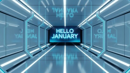 Futuristic Sci-Fi Tunnel with Hello January Display.