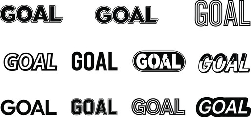 Multiple goal text designs with varying styles on transparent background silhouette © mst