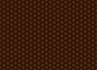 Fototapeta premium Elegant repeating pattern of small brown ornamental motifs on dark brown background