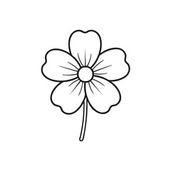 Simple black outline of a five petal flower with a stem on a white background five petals