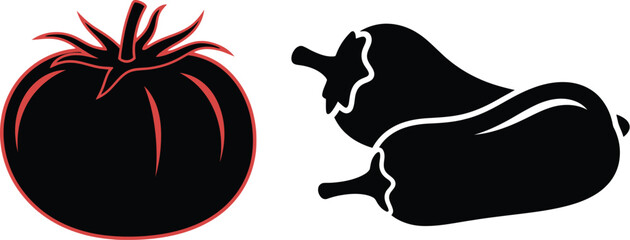 Red tomato and black pepper illustration on transparent background silhouette