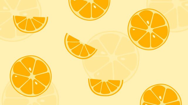 Flat cartoon animation of oranges swaying and spinning on an orange background perfect for a cute background
