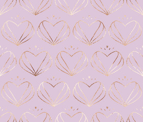 Valentine's Day seamless pattern for with rose gold glitter hearts.