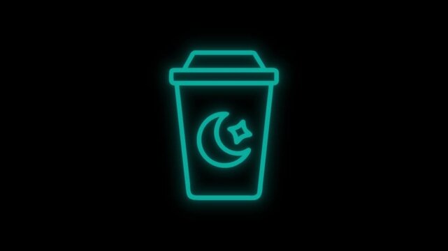 Minimalist Recycling Bin with Crescent Moon Logo for Eco-Friendly Ramadan and Sustainable Eid Concept, Flat Vector Animation Isolated on black Background