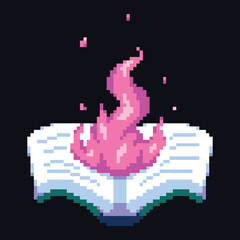 this is pixel art magic book spawn fire this item good for presentations,stickers, icons, t shirt design,game asset,logo and your project