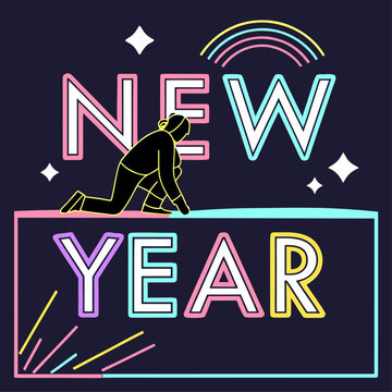 New year futuristic digital typography with glowing 