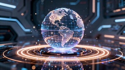 Futuristic globe with digital grid