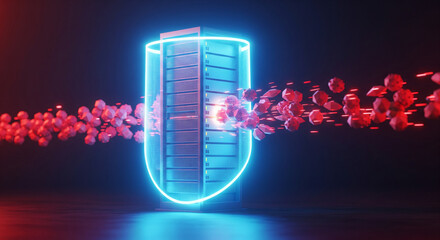 Energy and Data Fusion: A dynamic composition featuring a glowing server and an abstract energy flow, symbolizing the core of the digital age.