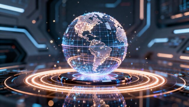 Futuristic globe with digital grid - Powered by Adobe