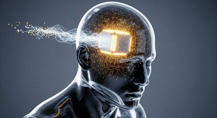 Mind's Digital Interface: A futuristic depiction of the human mind merging with advanced technology, symbolizing the future of innovation.