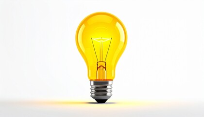 “Yellow incandescent light bulb upright with visible filament and metallic screw base on plain white background”
