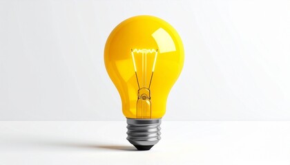 “Yellow incandescent light bulb upright with visible filament and metallic screw base on plain white background”