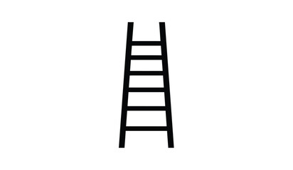 A simple black and white illustration depicts a freestanding ladder with evenly spaced horizontal rungs against a solid white background
