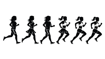 Obraz premium Running Women Silhouettes in Skirts and Sports Bras Fitness