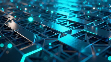 Abstract blue geometric pattern with glowing lights